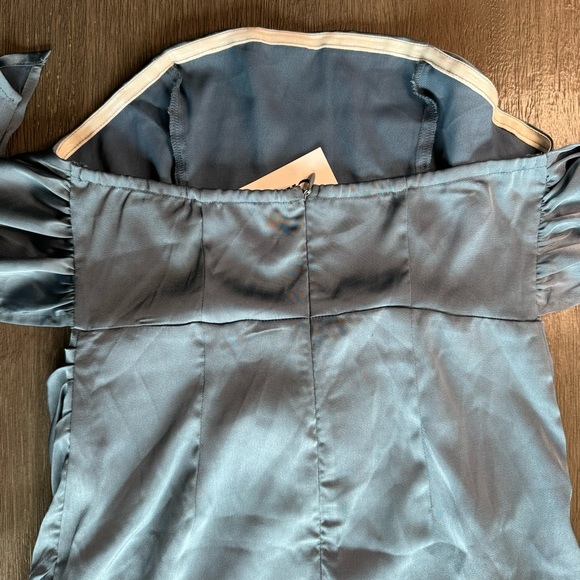 NWT Cider Dark Teal Blue Satin Mini Dress Strapless Tie XS - Picture 6 of 10